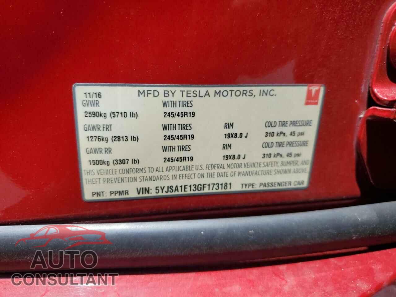 TESLA MODEL S 2016 - 5YJSA1E13GF173181