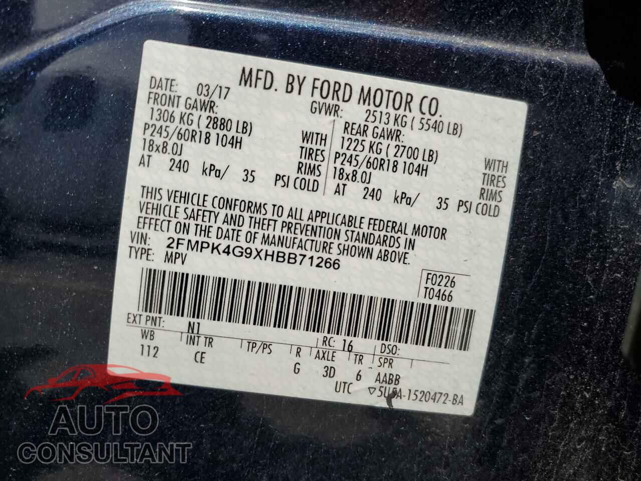 FORD EDGE 2017 - 2FMPK4G9XHBB71266