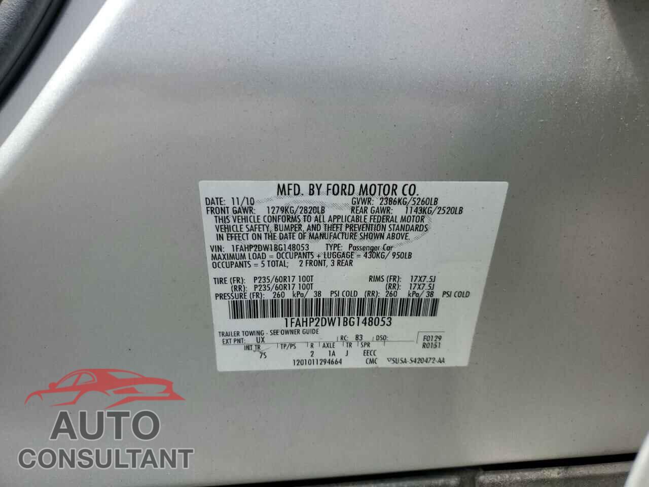 FORD TAURUS 2011 - 1FAHP2DW1BG148053