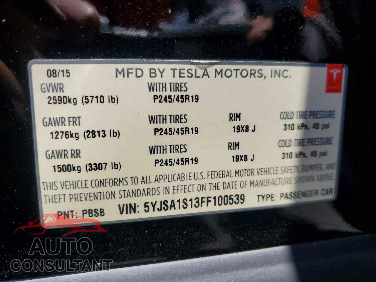 TESLA MODEL S 2015 - 5YJSA1S13FF100539