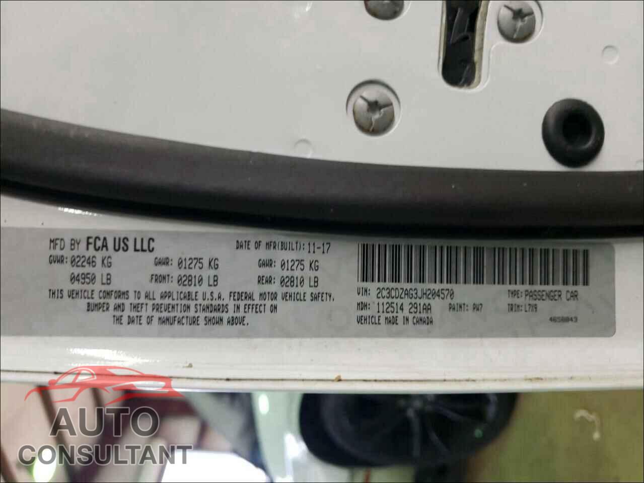 DODGE CHALLENGER 2018 - 2C3CDZAG3JH204570