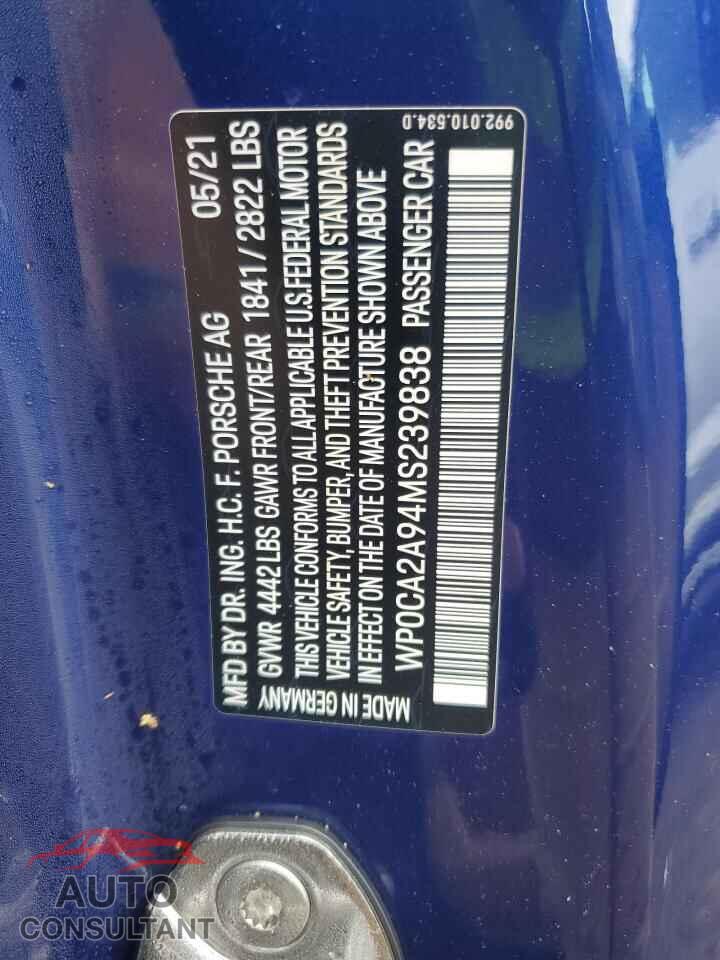 PORSCHE 911 2021 - WP0CA2A94MS239838