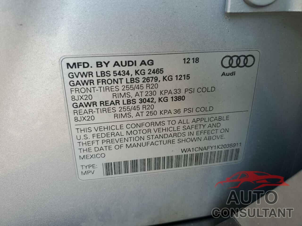 AUDI Q5 2019 - WA1CNAFY1K2035911