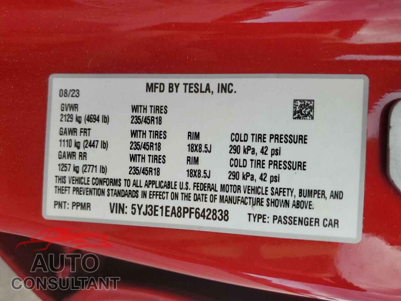 TESLA MODEL 3 2023 - 5YJ3E1EA8PF642838
