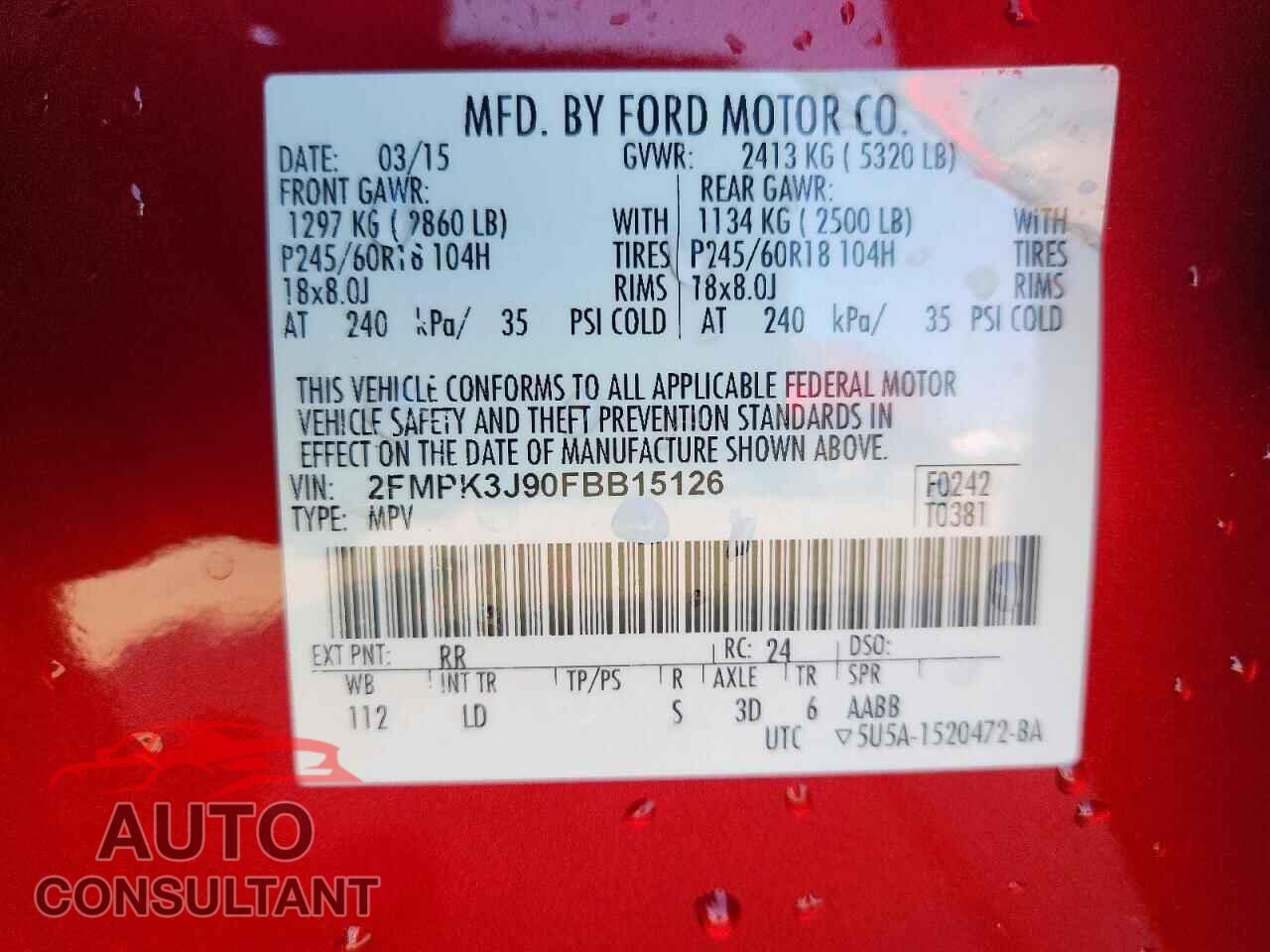 FORD EDGE 2015 - 2FMPK3J90FBB15126