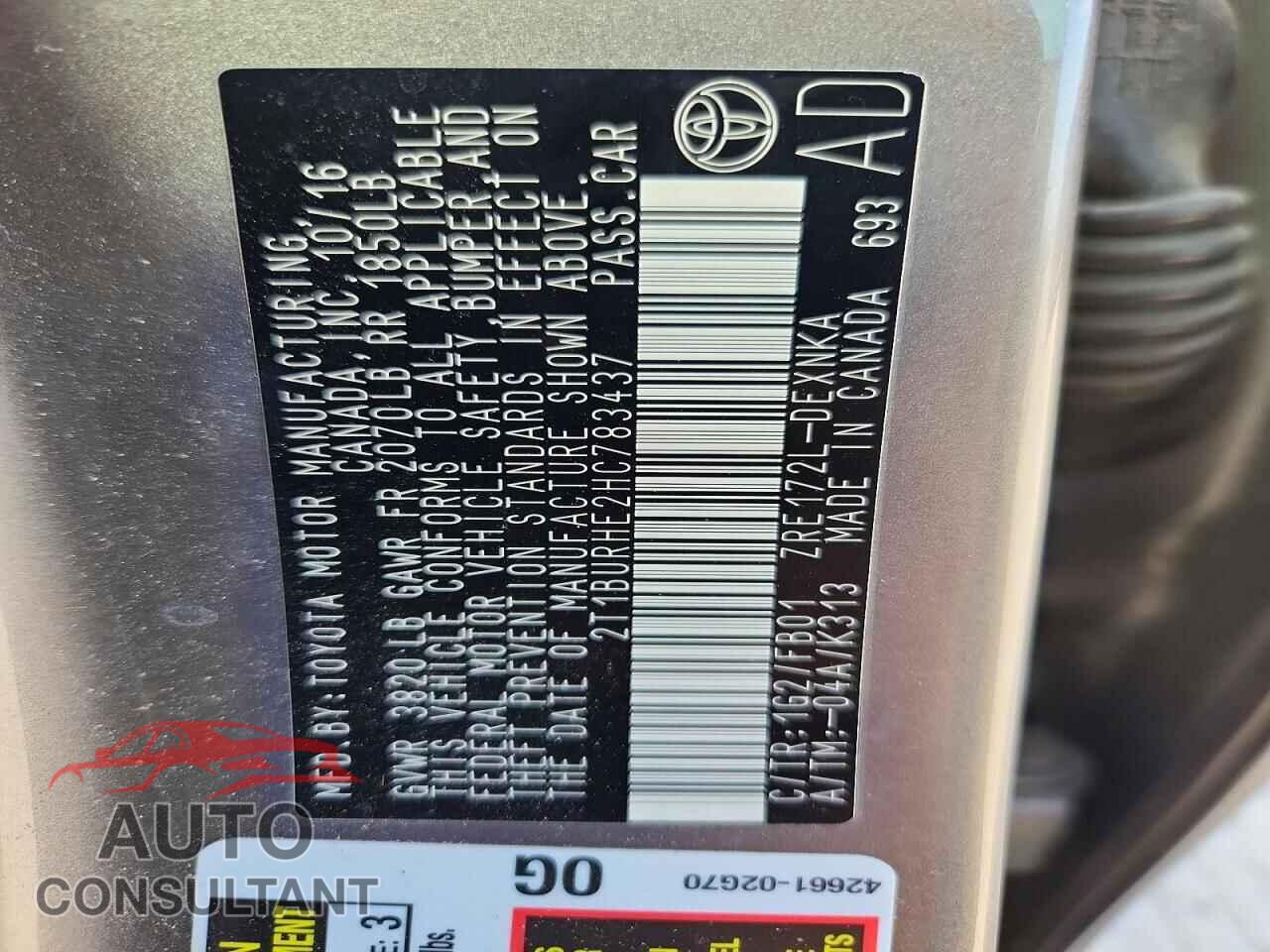 TOYOTA COROLLA 2017 - 2T1BURHE2HC783437