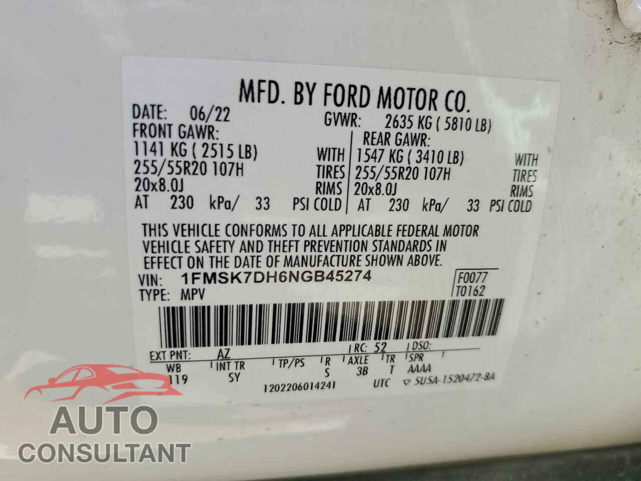 FORD EXPLORER 2022 - 1FMSK7DH6NGB45274