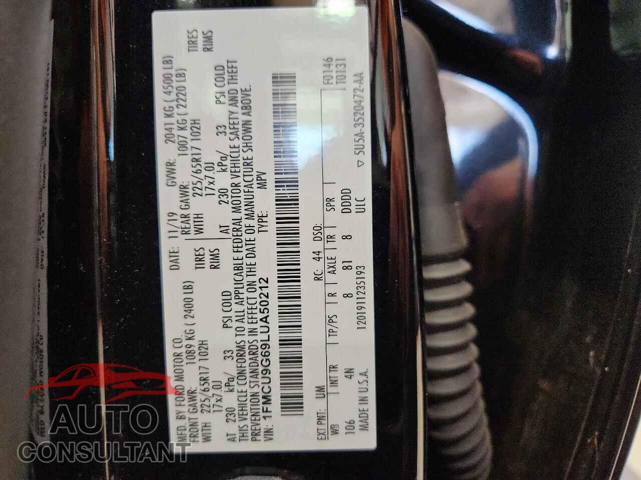 FORD ESCAPE 2020 - 1FMCU9G69LUA50212