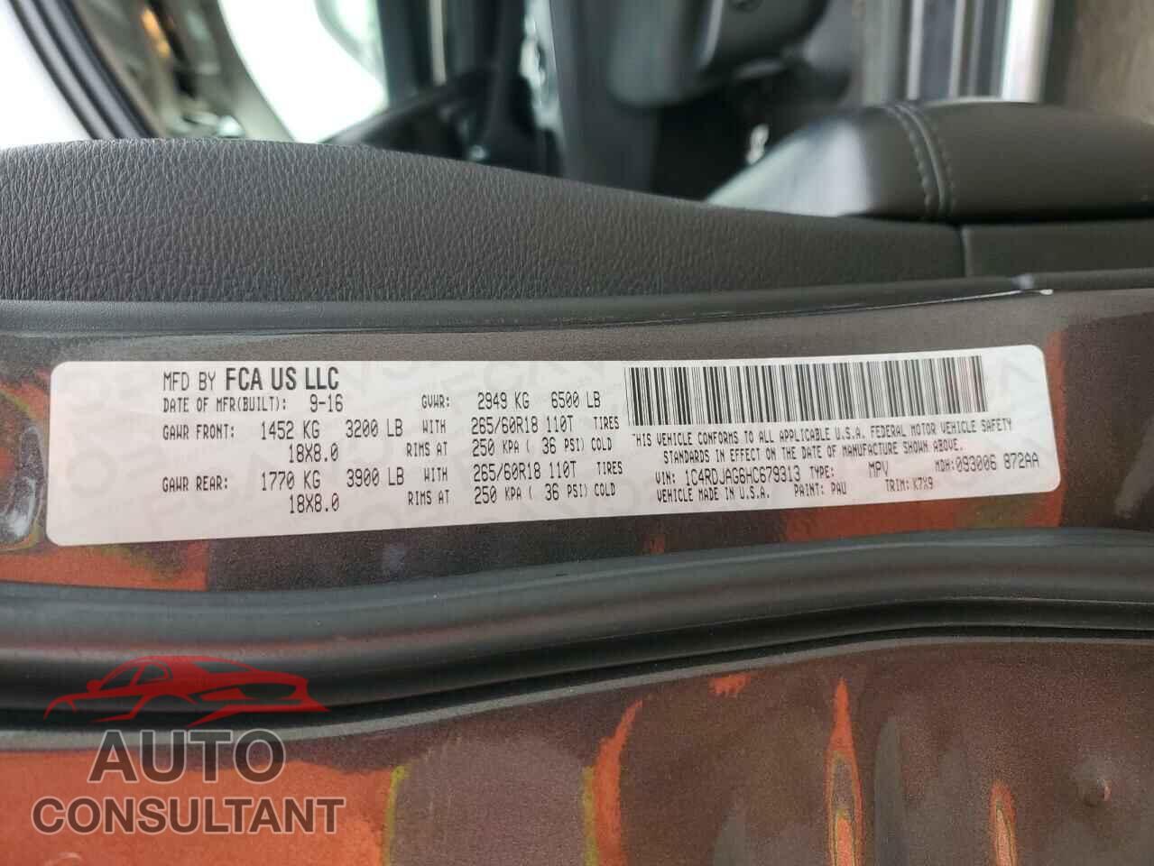 DODGE DURANGO 2017 - 1C4RDJAG6HC679313
