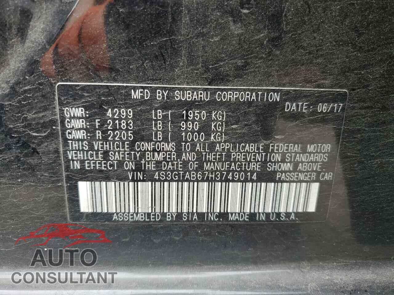 SUBARU IMPREZA 2017 - 4S3GTAB67H3749014