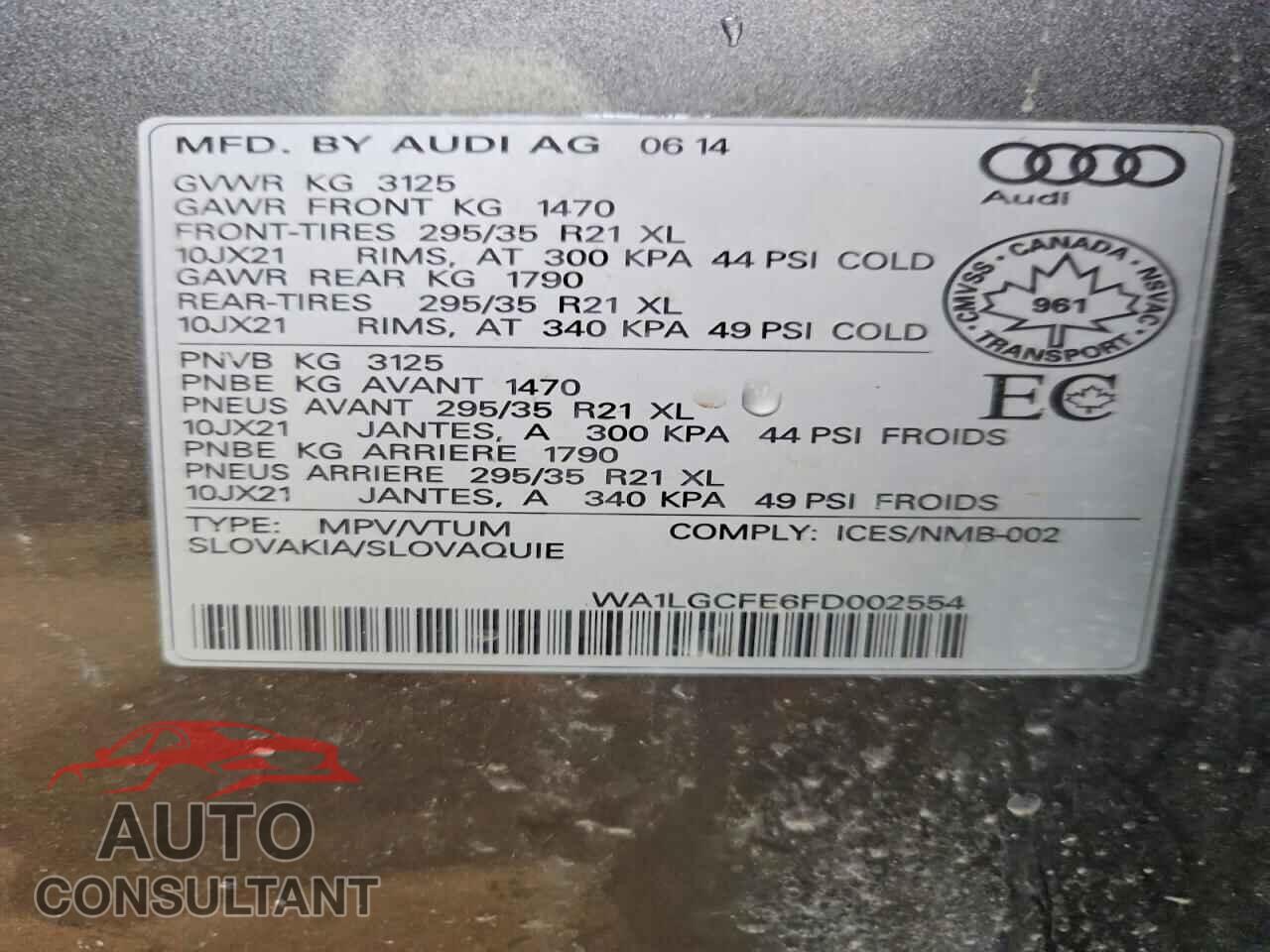 AUDI Q7 2015 - WA1LGCFE6FD002554