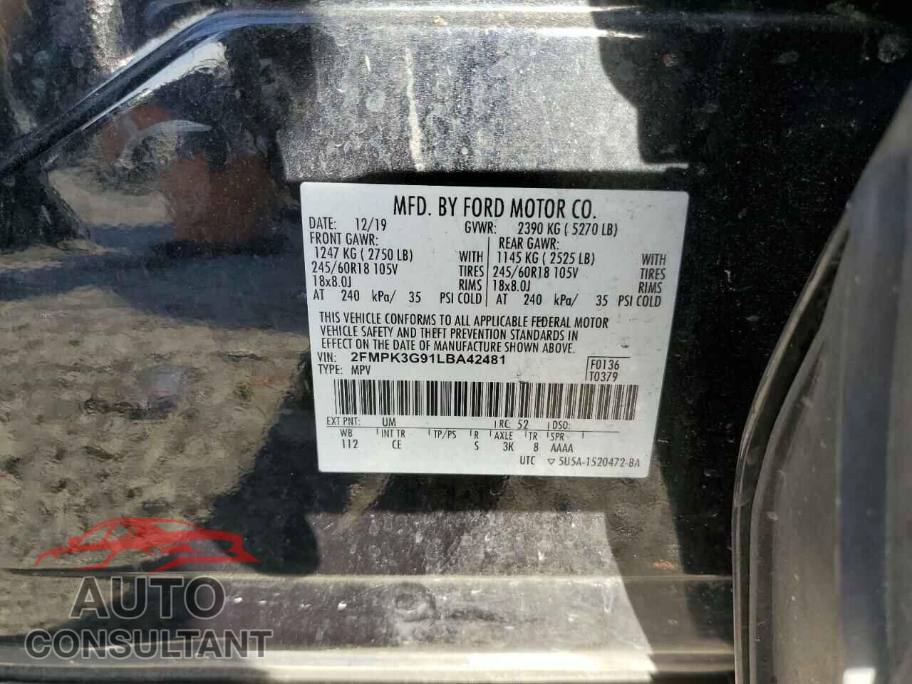 FORD EDGE 2020 - 2FMPK3G91LBA42481