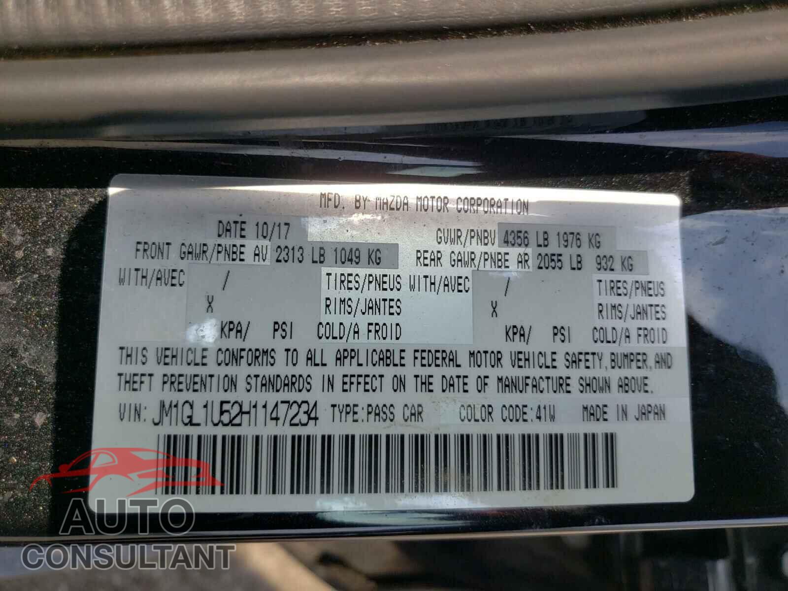 MAZDA 6 2017 - JM1GL1U52H1147234
