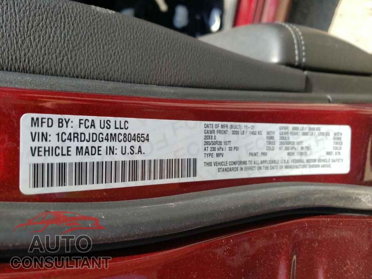 DODGE DURANGO 2021 - 1C4RDJDG4MC804654