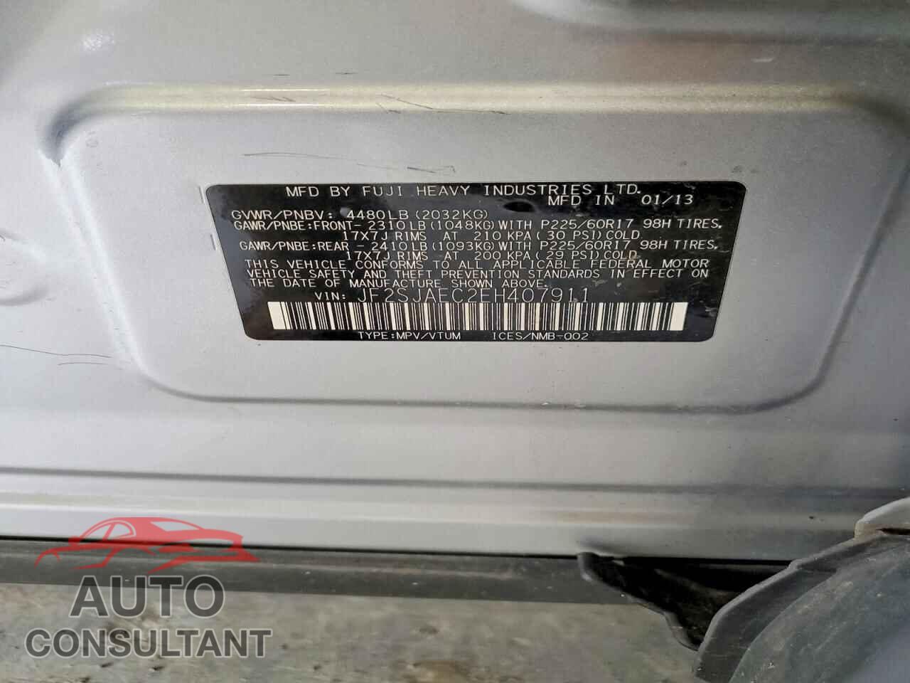 SUBARU FORESTER 2014 - JF2SJAEC2EH407911