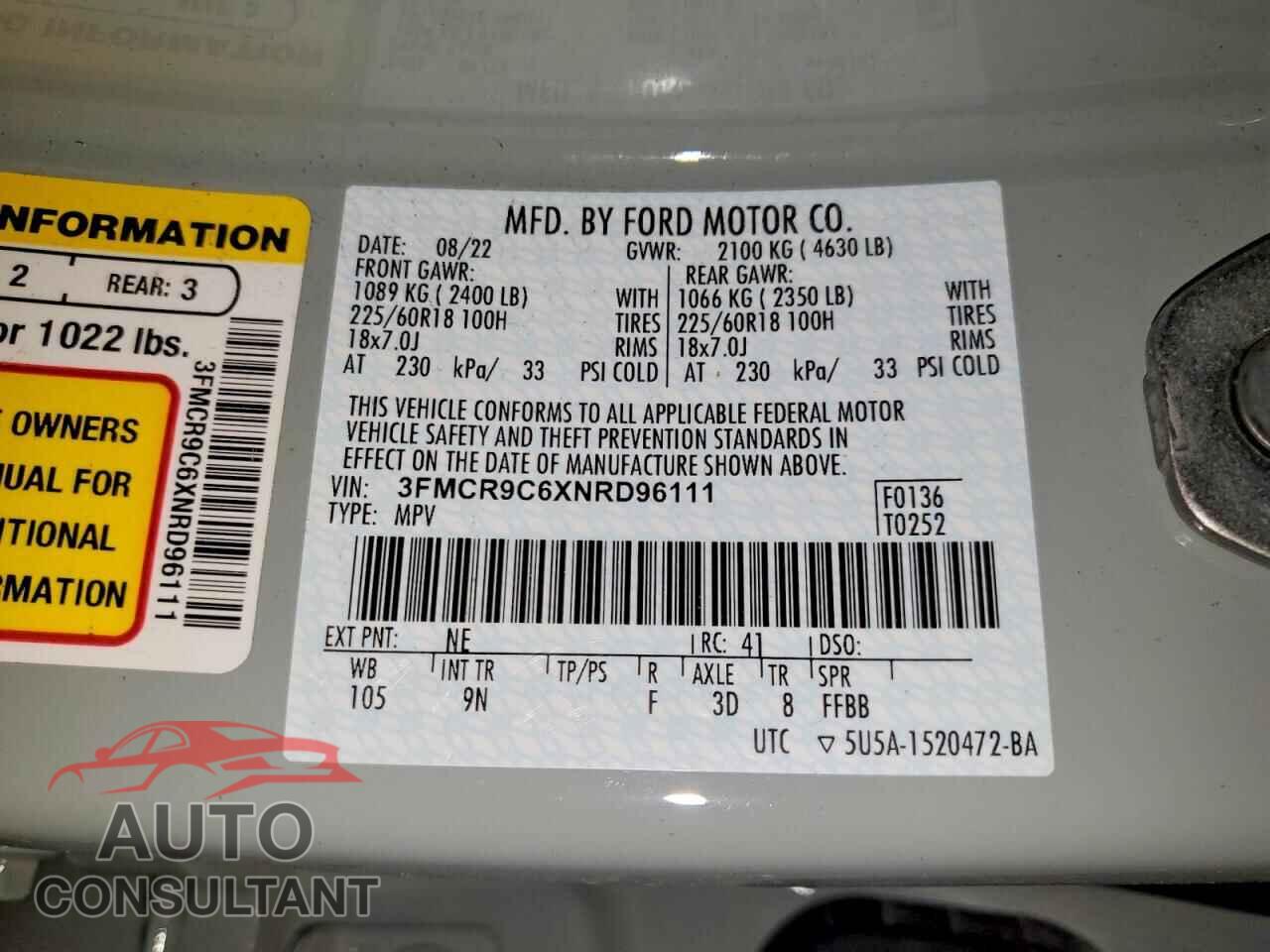 FORD BRONCO 2022 - 3FMCR9C6XNRD96111