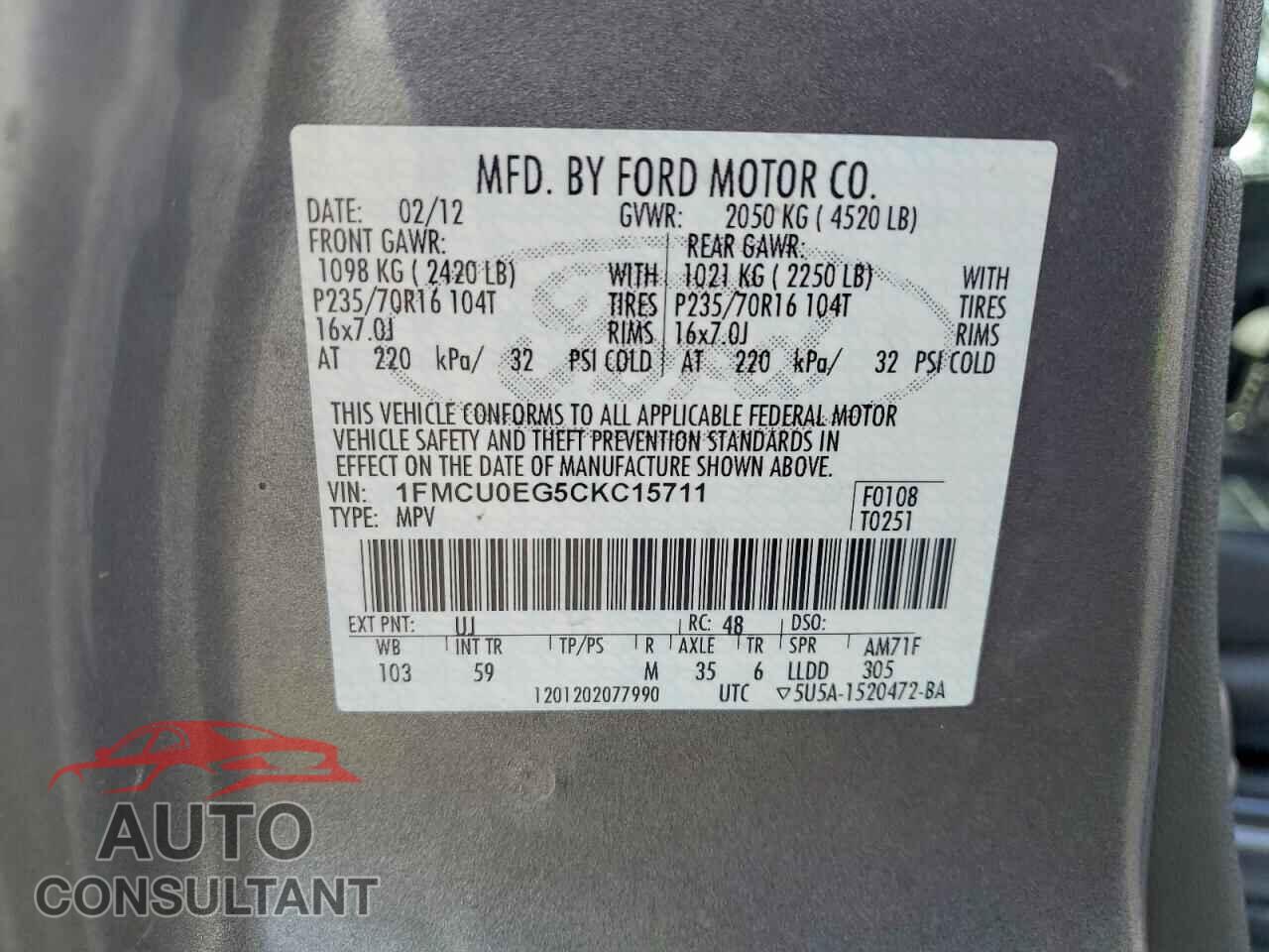 FORD ESCAPE 2012 - 1FMCU0EG5CKC15711