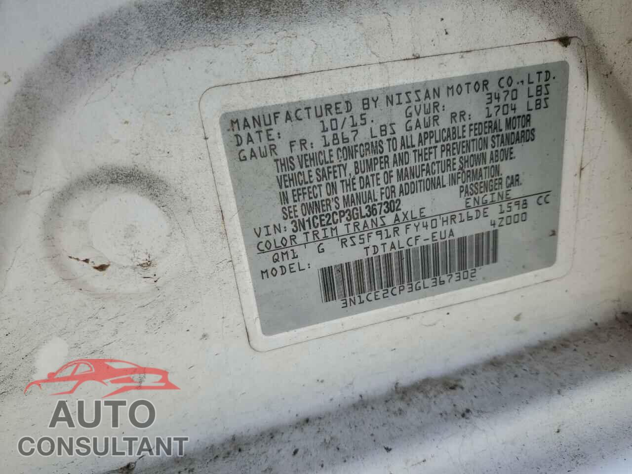 NISSAN VERSA 2016 - 3N1CE2CP3GL367302