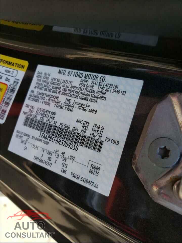 FORD MUSTANG 2017 - 1FA6P8CF6H5209350