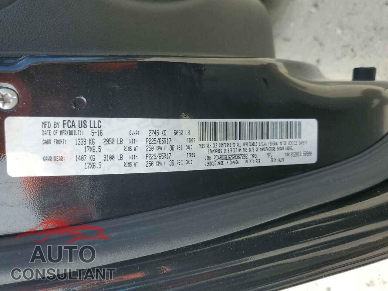 DODGE CARAVAN 2016 - 2C4RDGEG2GR367282