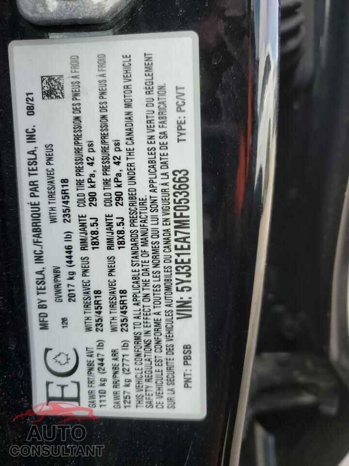 TESLA MODEL 3 2021 - 5YJ3E1EA7MF053663