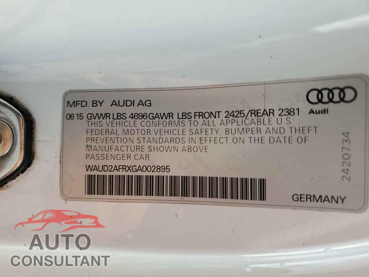 AUDI A5 2016 - WAUD2AFRXGA002895