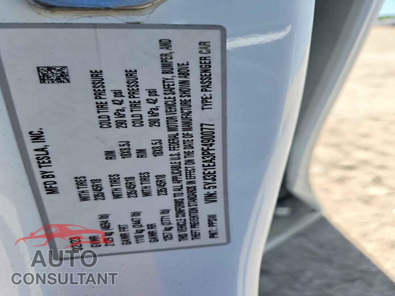 TESLA MODEL 3 2023 - 5YJ3E1EA3PF490077