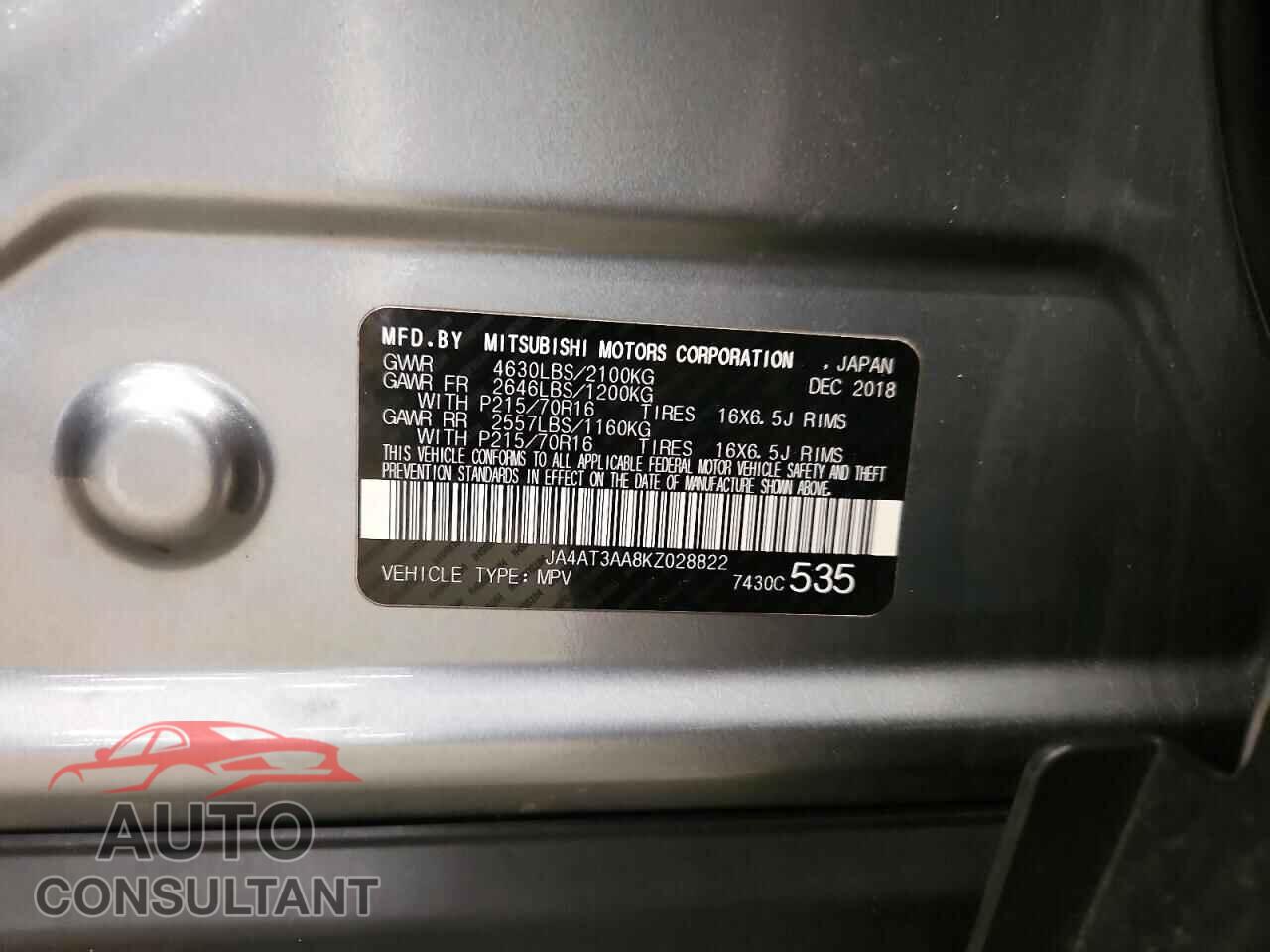 MITSUBISHI ECLIPSE 2019 - JA4AT3AA8KZ028822