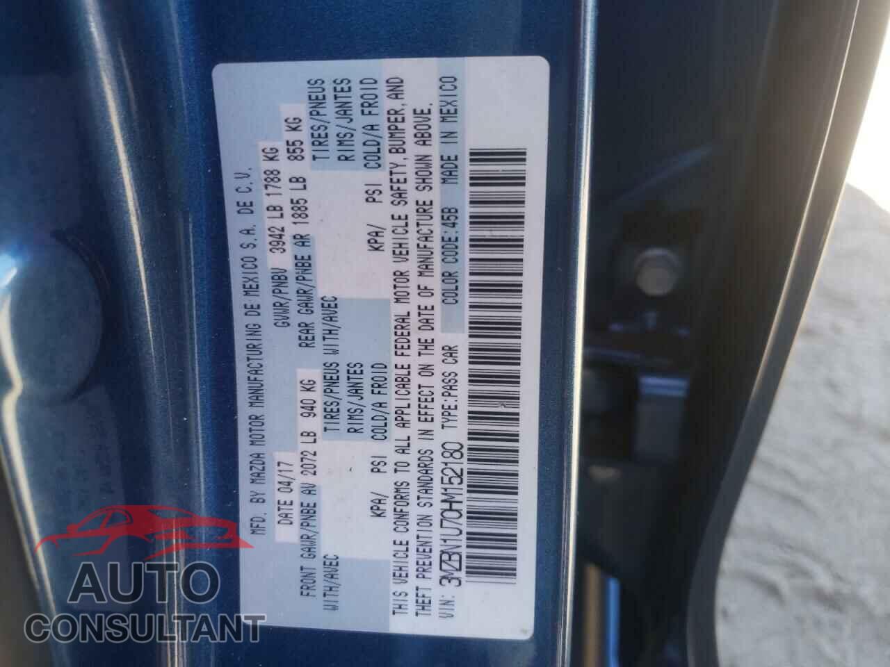 MAZDA 3 2017 - 3MZBN1U70HM152180
