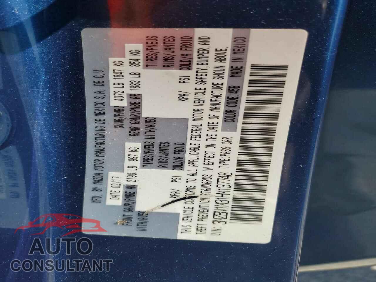 MAZDA 3 2017 - 3MZBN1M31HM137748