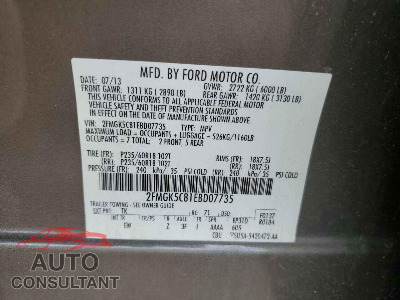 FORD FLEX 2014 - 2FMGK5C81EBD07735