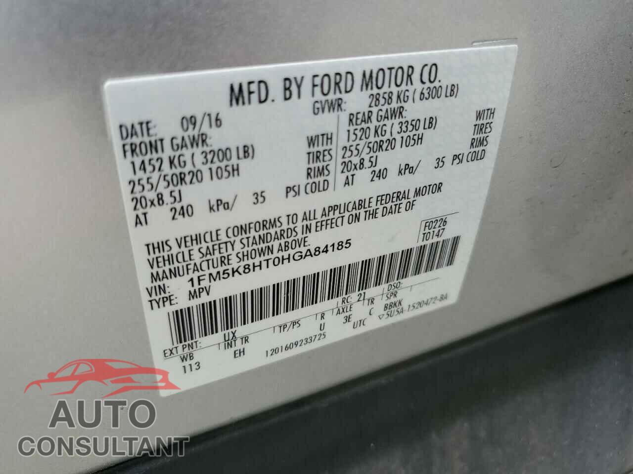 FORD EXPLORER 2017 - 1FM5K8HT0HGA84185