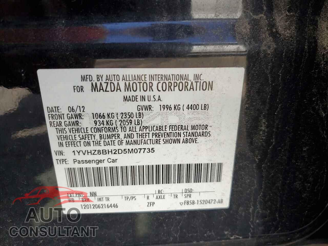 MAZDA 6 2013 - 1YVHZ8BH2D5M07735