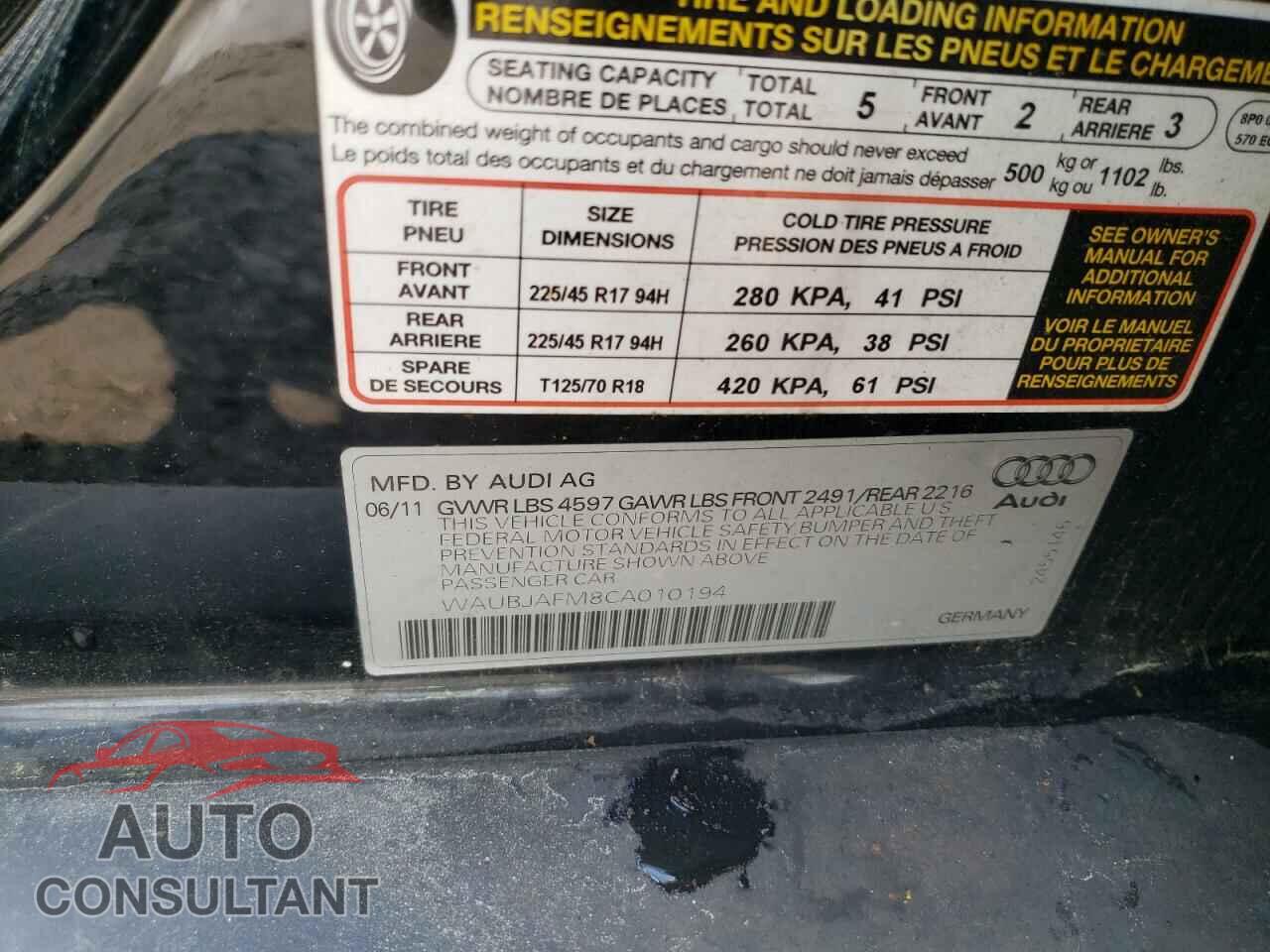 AUDI A3 2012 - WAUBJAFM8CA010194