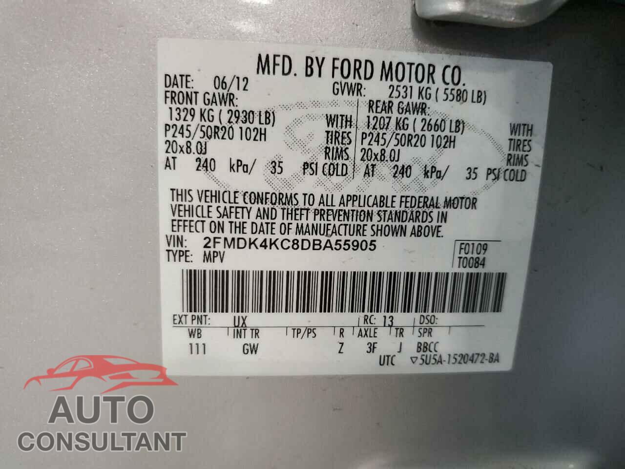 FORD EDGE 2013 - 2FMDK4KC8DBA55905