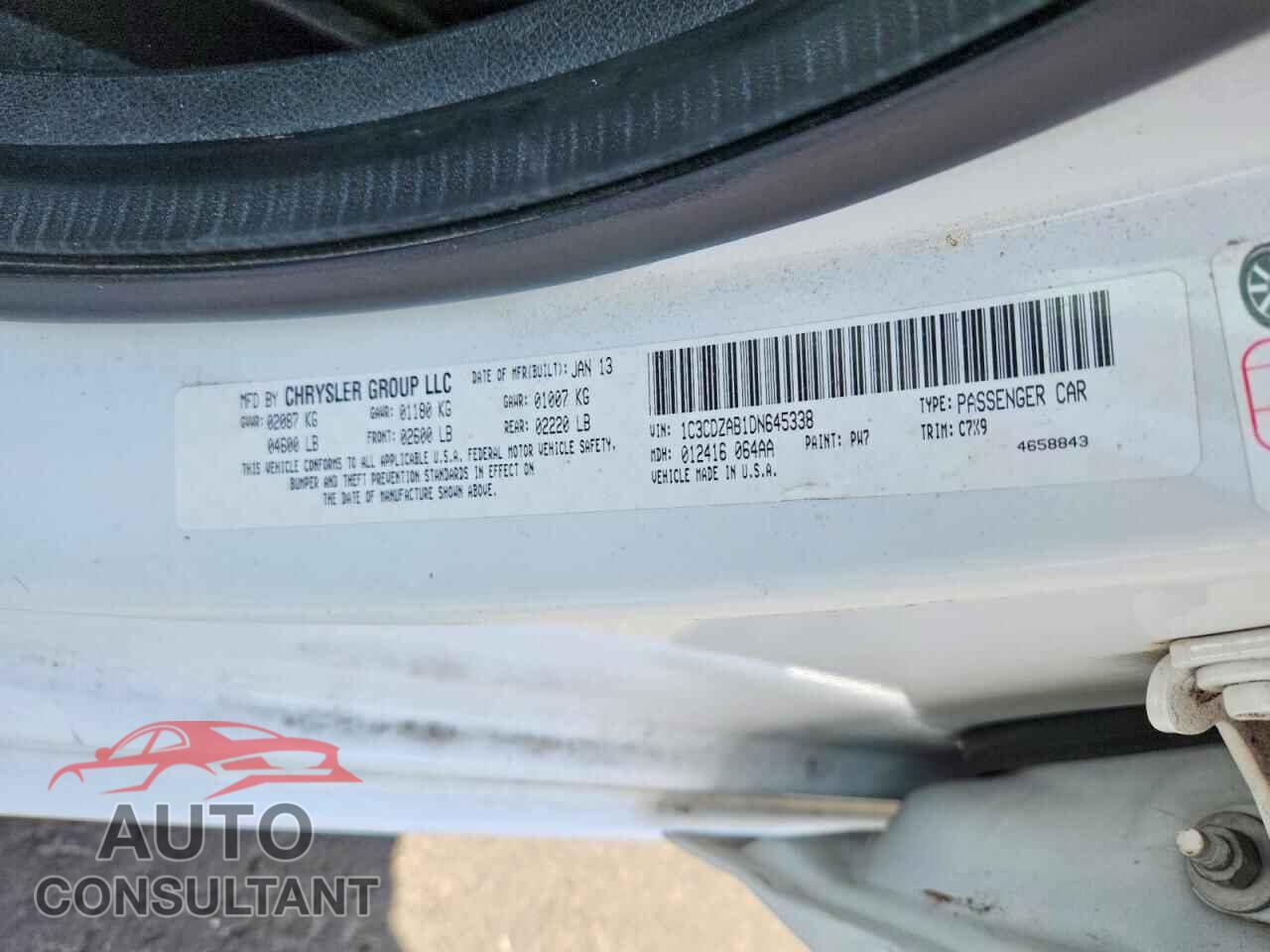 DODGE AVENGER 2013 - 1C3CDZAB1DN645338