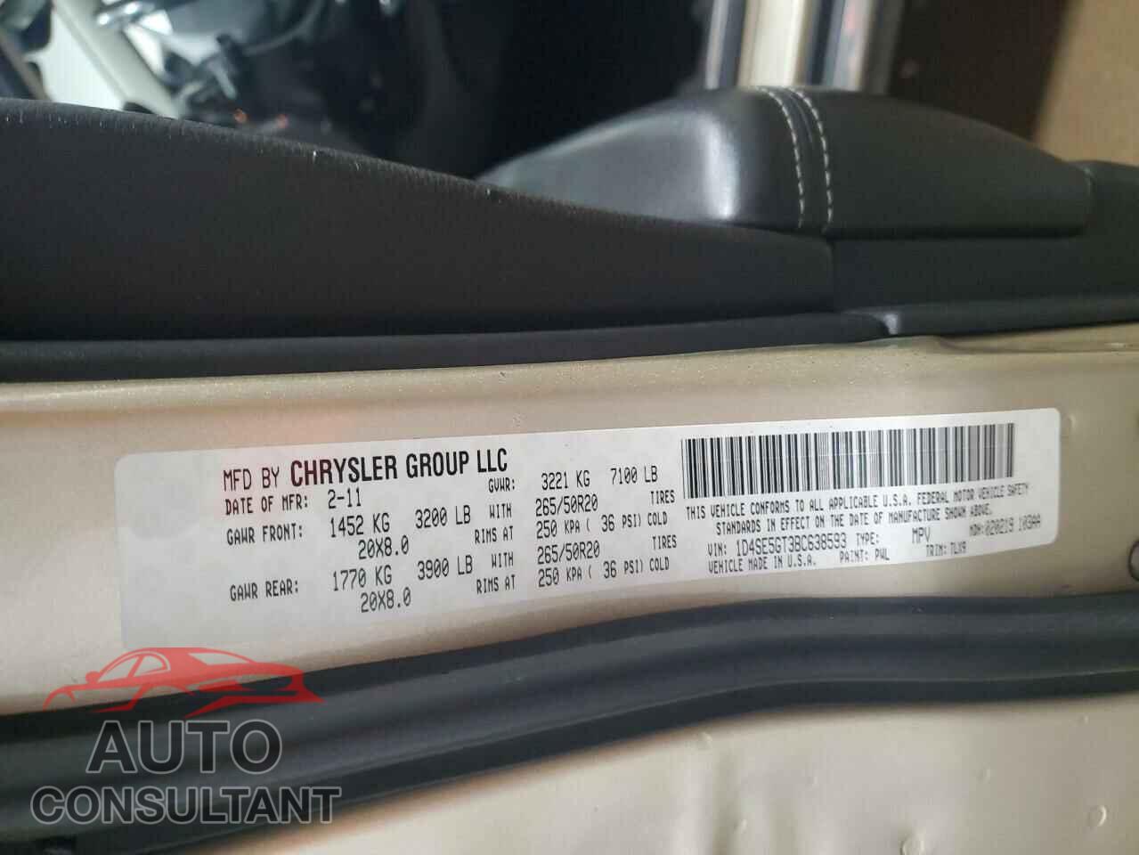 DODGE DURANGO 2011 - 1D4SE5GT3BC638593