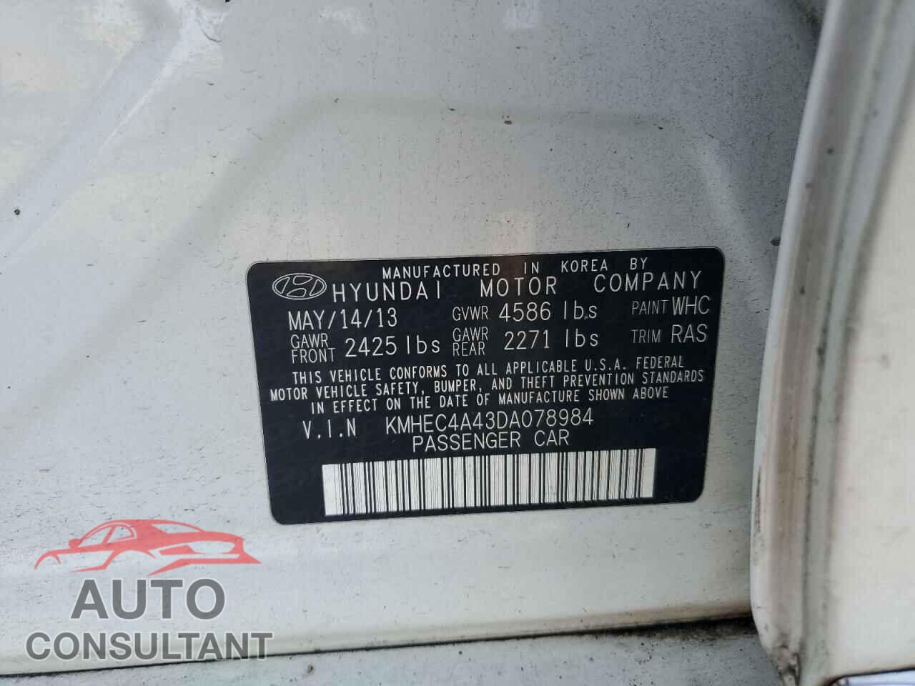 HYUNDAI SONATA 2013 - KMHEC4A43DA078984