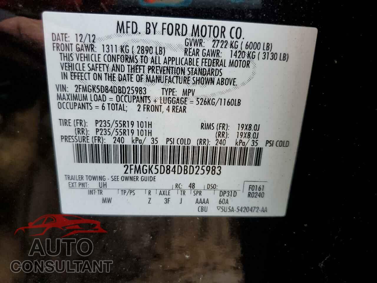 FORD FLEX 2013 - 2FMGK5D84DBD25983