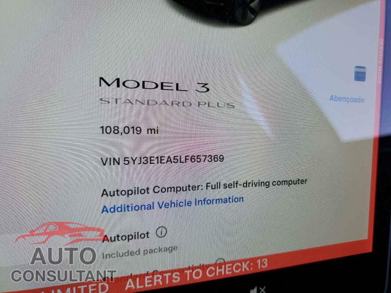 TESLA MODEL 3 2020 - 5YJ3E1EA5LF657369