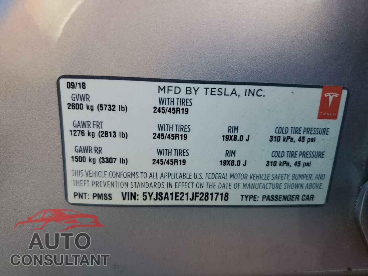 TESLA MODEL S 2018 - 5YJSA1E21JF281718