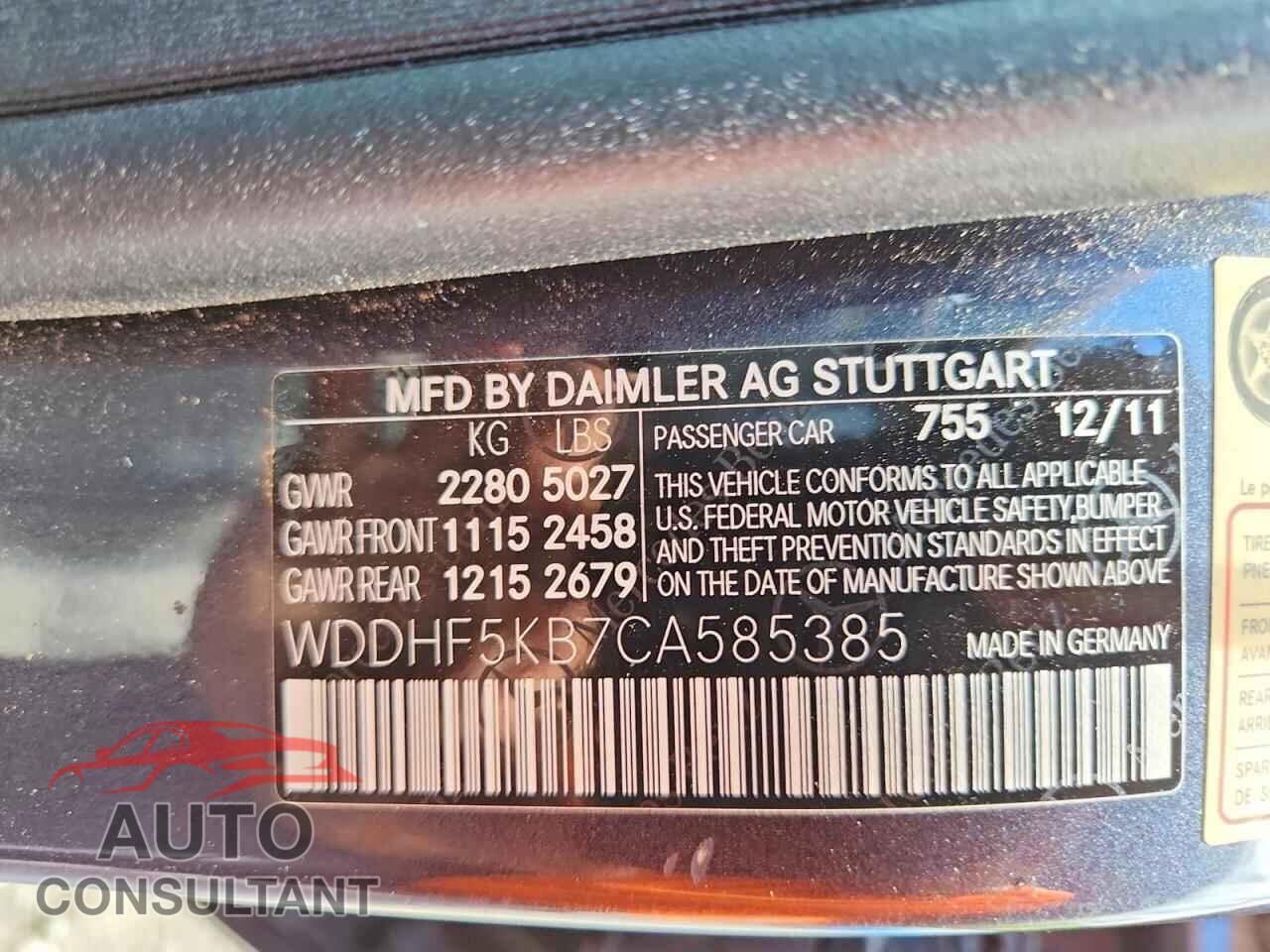 MERCEDES-BENZ E-CLASS 2012 - WDDHF5KB7CA585385