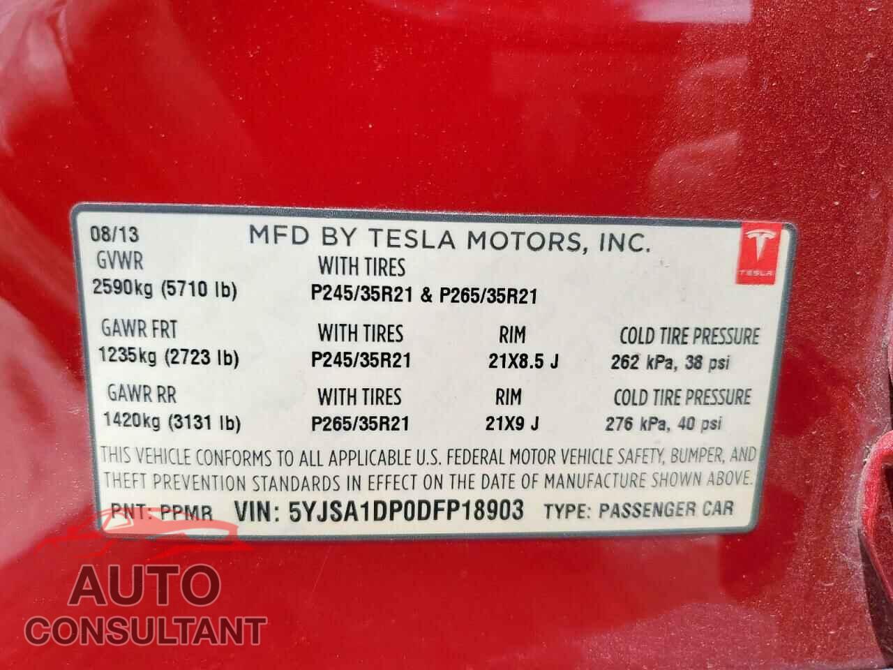 TESLA MODEL S 2013 - 5YJSA1DP0DFP18903