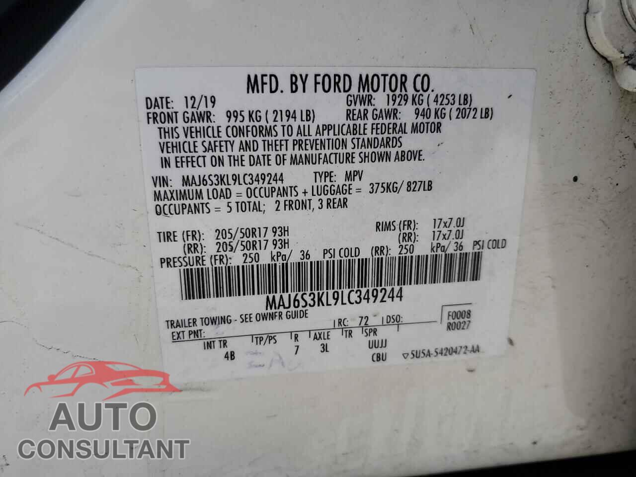FORD ECOSPORT 2020 - MAJ6S3KL9LC349244