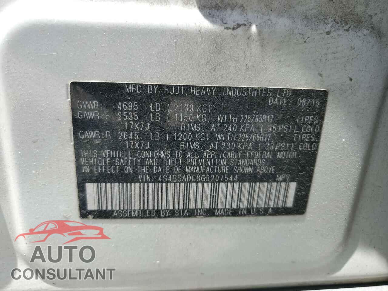 SUBARU OUTBACK 2016 - 4S4BSADC8G3207544