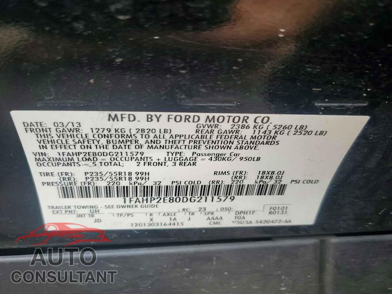 FORD TAURUS 2013 - 1FAHP2E80DG211579