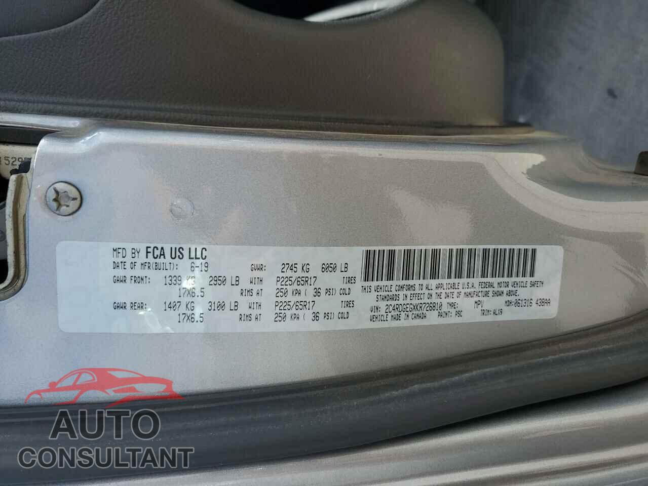 DODGE CARAVAN 2019 - 2C4RDGEGXKR726810