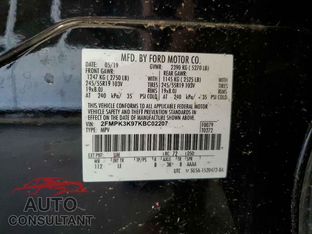 FORD EDGE 2019 - 2FMPK3K97KBC02207