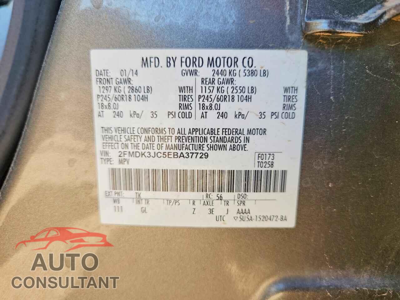 FORD EDGE 2014 - 2FMDK3JC5EBA37729