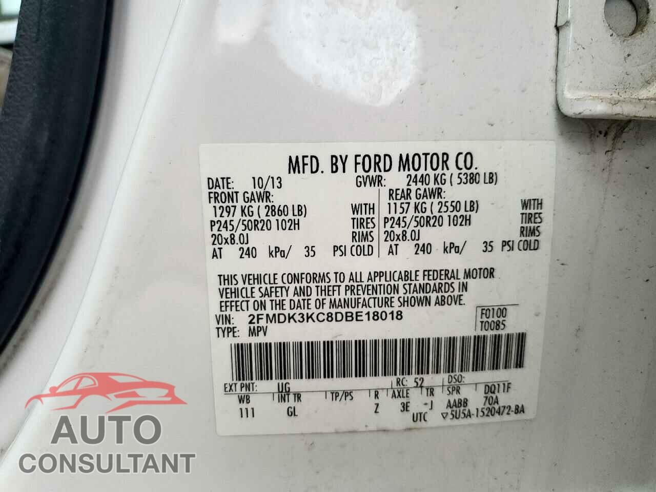 FORD EDGE 2013 - 2FMDK3KC8DBE18018
